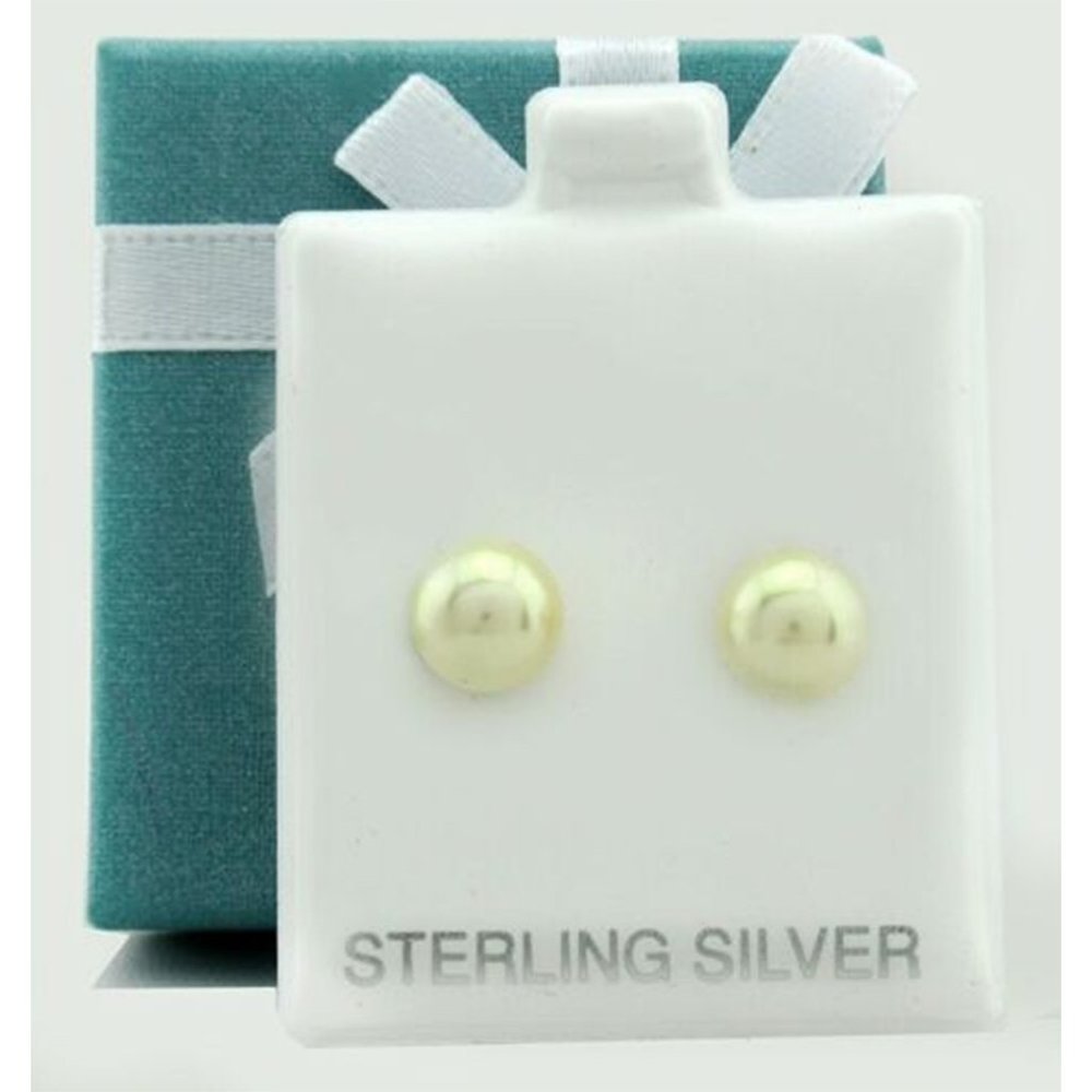 Genuine 8 mm Pearl Stud Earrings .925 Sterling Silver - Picture 3 of 4